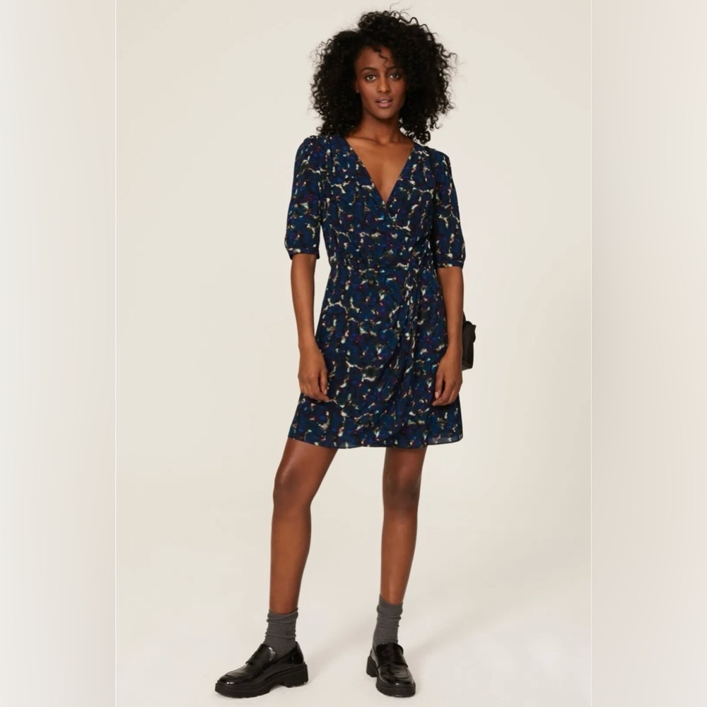 THE KOOPLES Neon Flowers Faux Wrap Mini Dress Blue Size 2 (US 4/6) medium